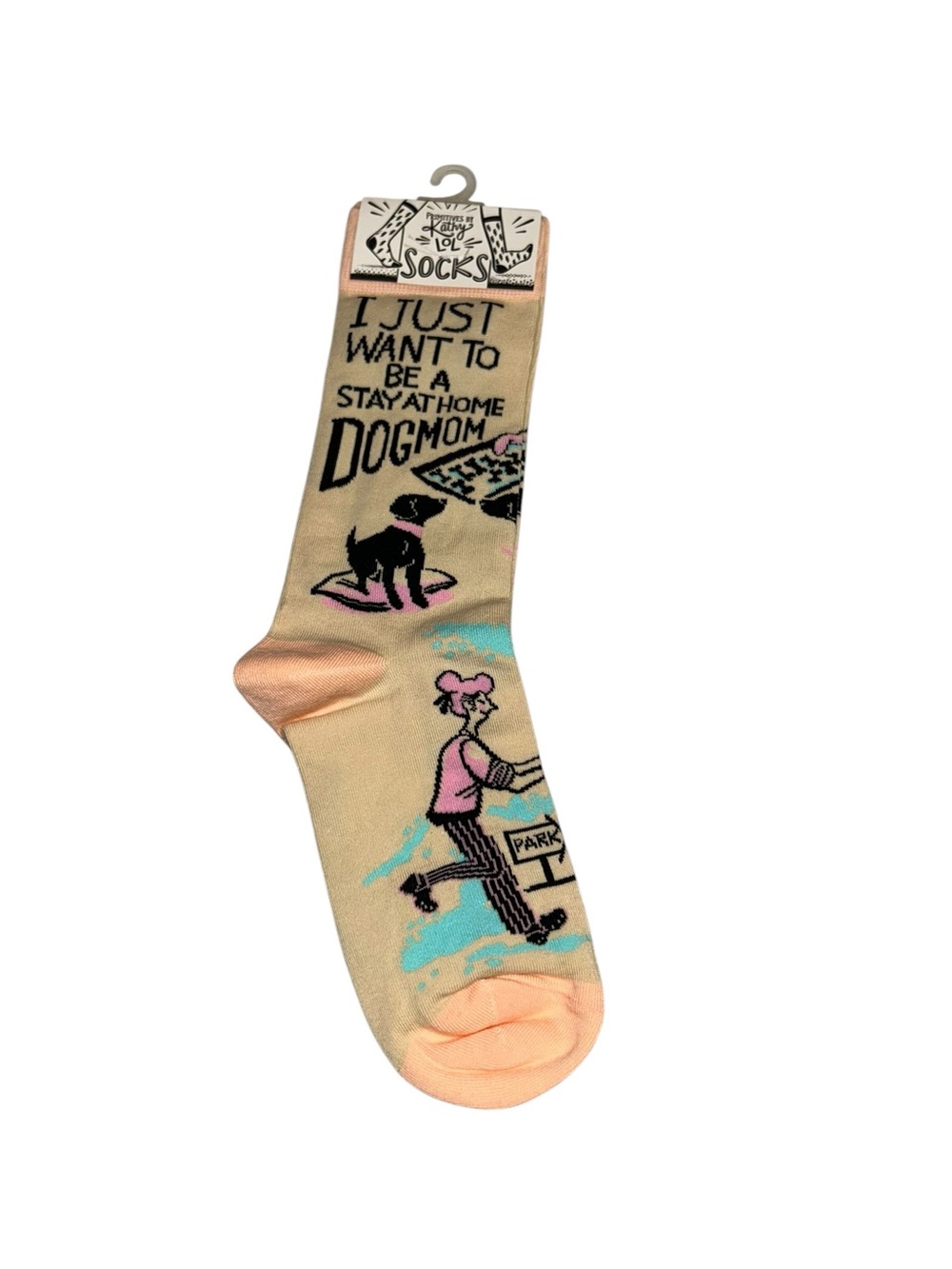 Novelty Dog Mom Crew Socks - Peach & Black